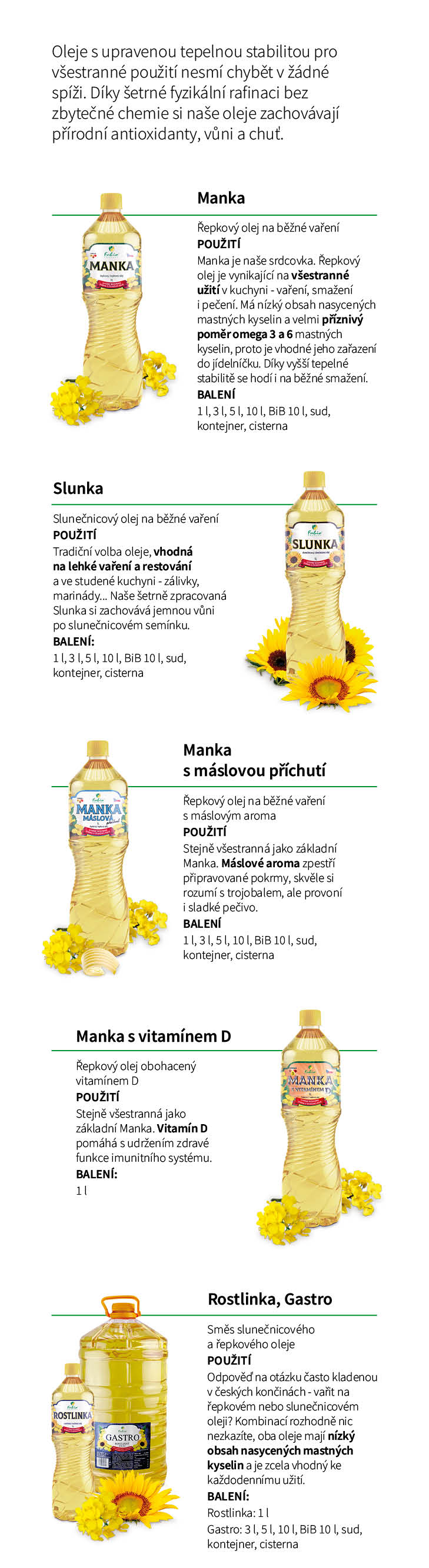 oleje na vaření a pečení