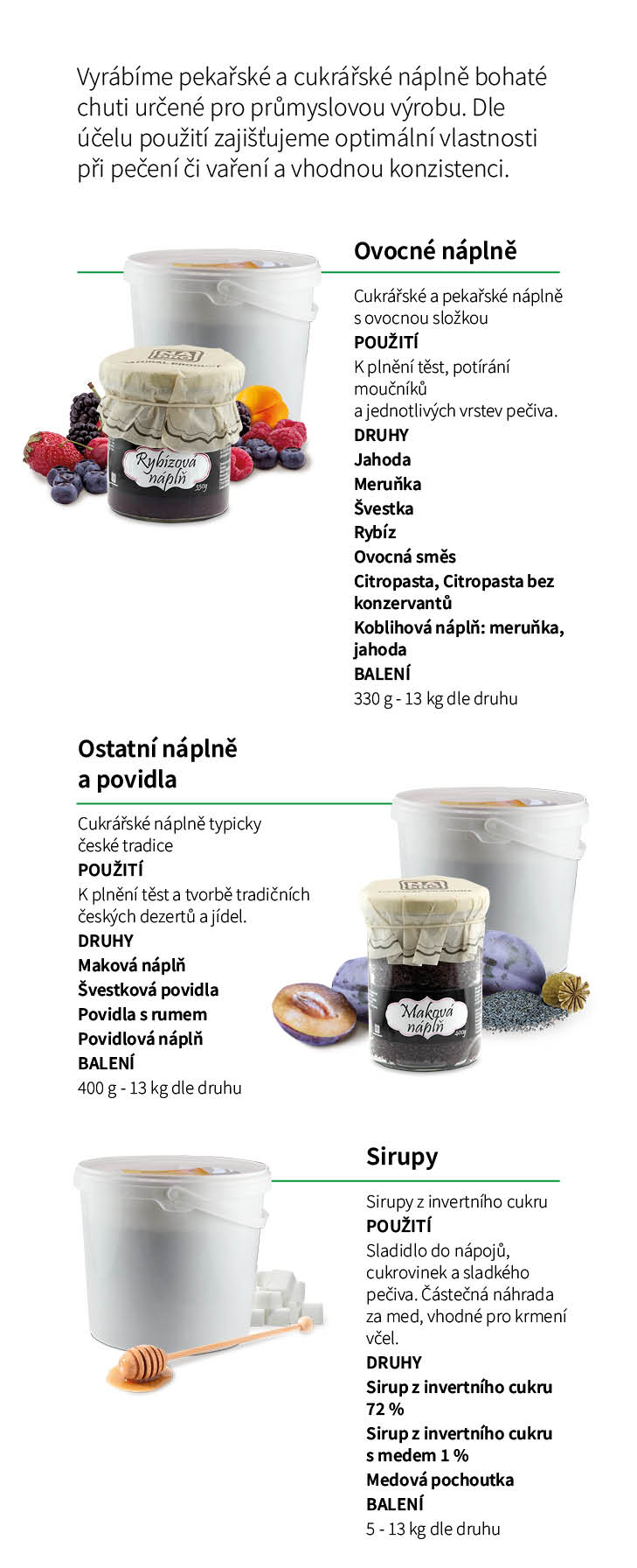 Cukrářské náplně a sirupy